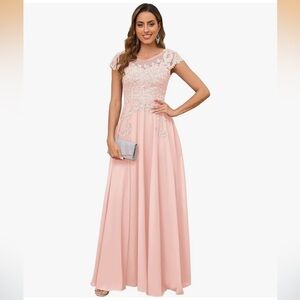 Mother of The Bride Dresses Wedding Lace Applique‎ Cap Sleeves A Line Long NWT 6